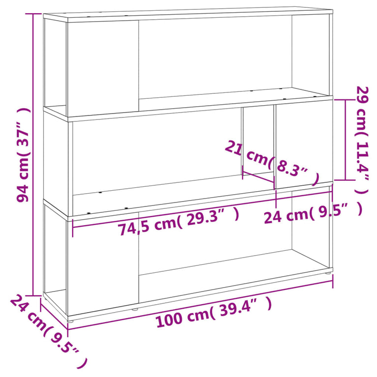 Boekenkast/kamerscherm 100x24x94 cm grijs sonoma eikenkleurig
