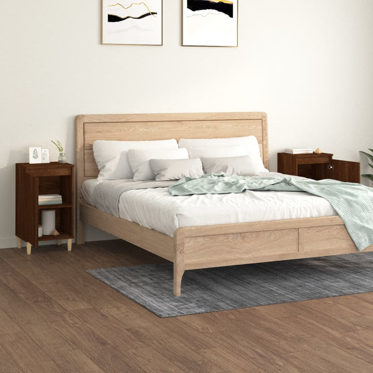 Nachtkastjes 2 st 40x35x70 cm bewerkt hout bruin eikenkleur MeubelReus