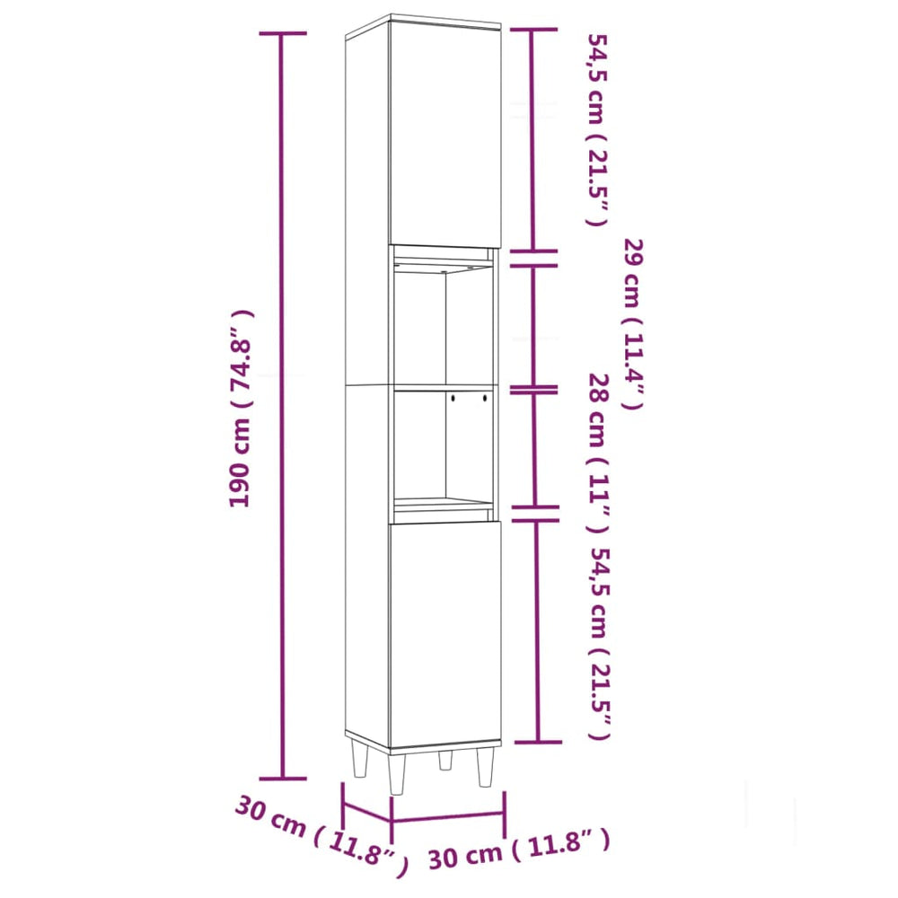 Badkamerkast 30x30x190 cm bewerkt hout wit MeubelReus