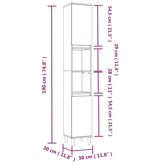 Badkamerkast 30x30x190 cm bewerkt hout wit MeubelReus