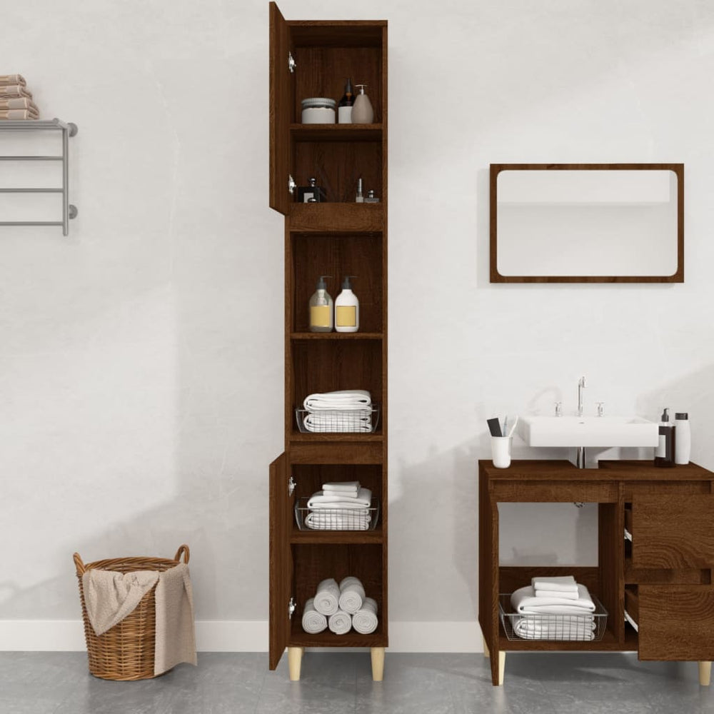 Badkamerkast 30x30x190 cm bewerkt hout bruin eikenkleur MeubelReus