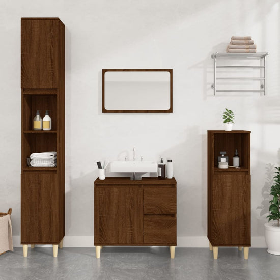 Badkamerkast 30x30x190 cm bewerkt hout bruin eikenkleur MeubelReus