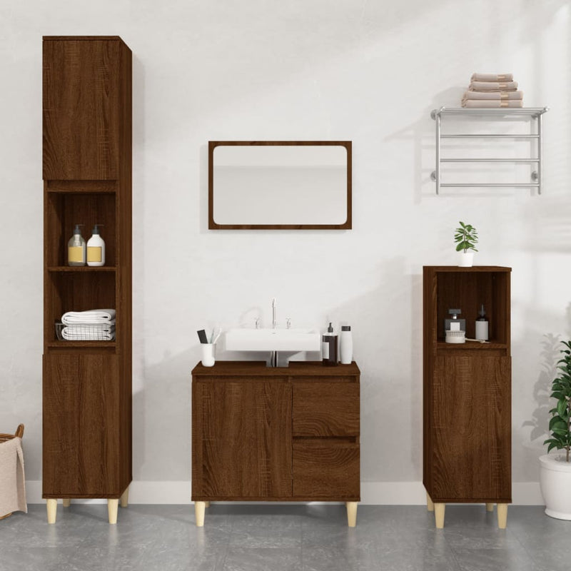 Badkamerkast 30x30x190 cm bewerkt hout bruin eikenkleur MeubelReus