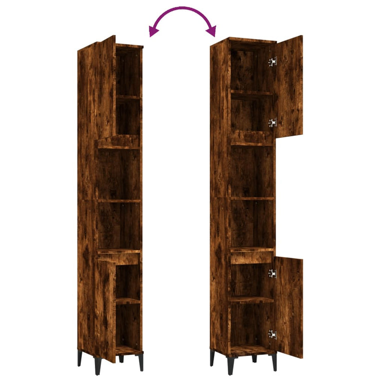 Badkamerkast 30x30x190 cm bewerkt hout gerookt eikenkleurig MeubelReus