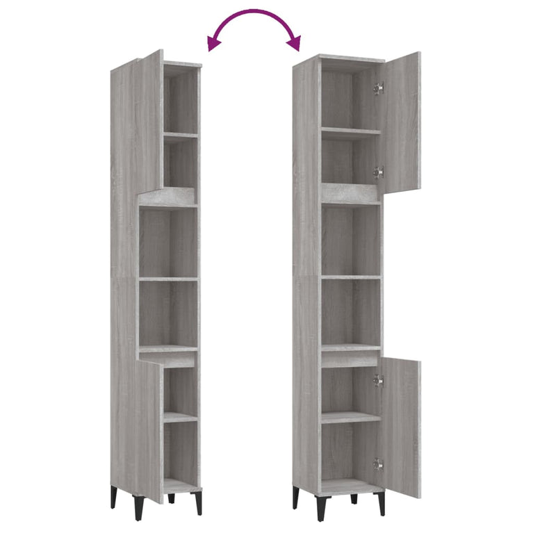 Badkamerkast 30x30x190 cm bewerkt hout grijs sonoma eikenkleur