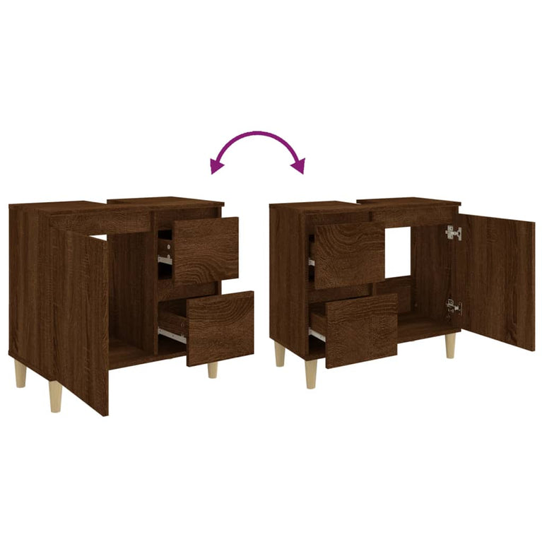 Badkamerkast 65x33x60 cm bewerkt hout bruin eikenkleur MeubelReus