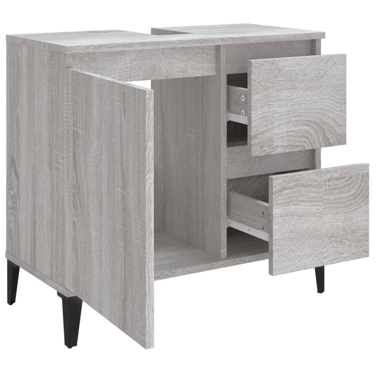 Badkamerkast 65x33x60 cm bewerkt hout grijs sonoma eikenkleurig MeubelReus