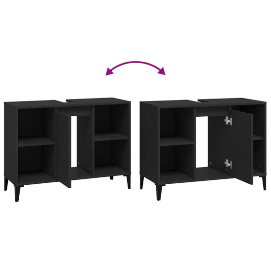 Wastafelkast 80x33x60 cm bewerkt hout zwart MeubelReus