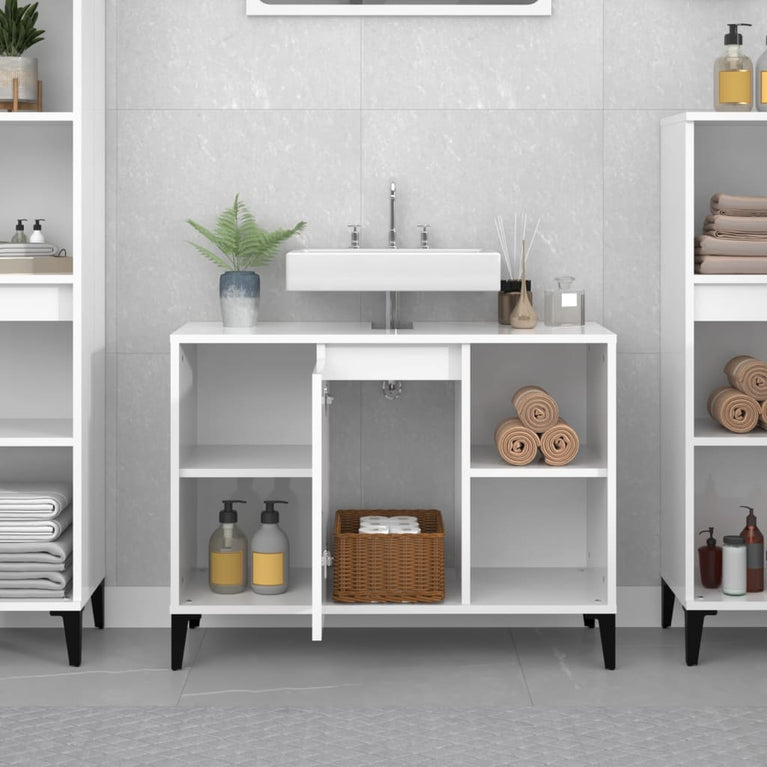 Wastafelkast 80x33x60 cm bewerkt hout hoogglans wit MeubelReus