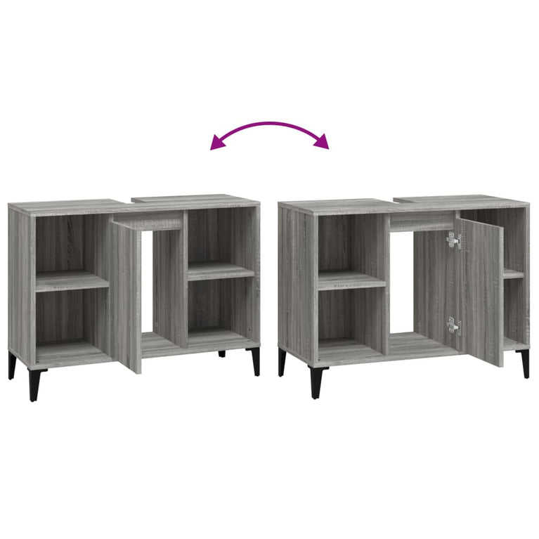 Wastafelkast 80x33x60 cm bewerkt hout grijs sonoma eikenkleurig MeubelReus