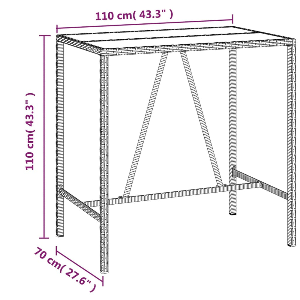 Bartafel met glazen blad 110x70x110 cm poly rattan zwart MeubelReus