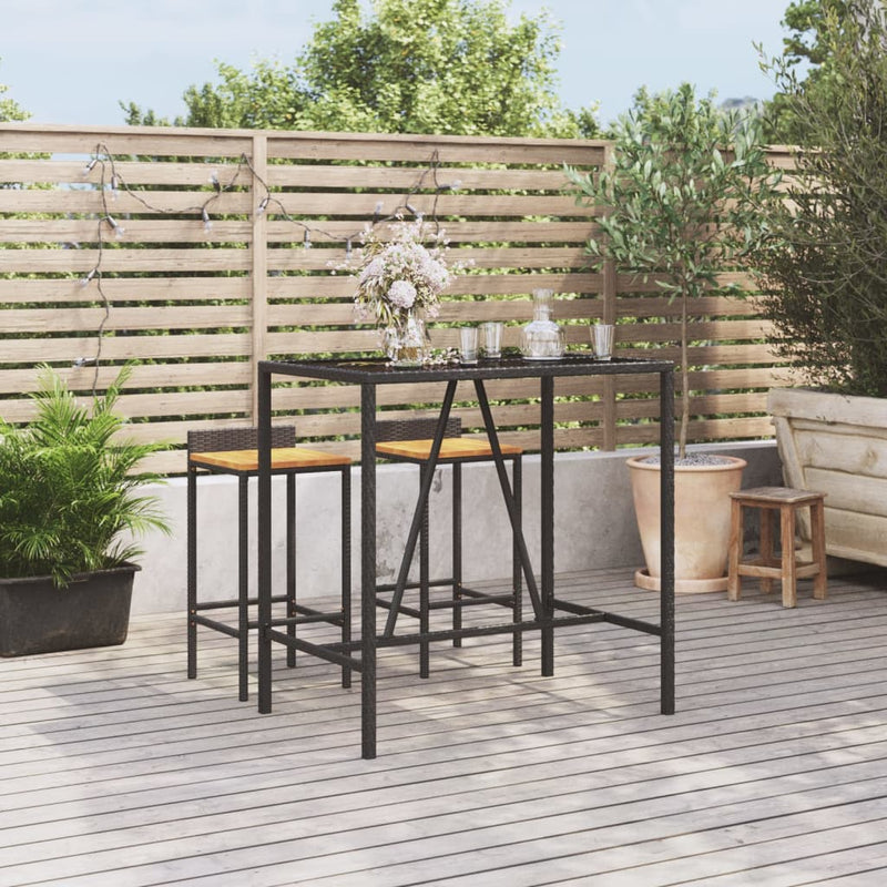 Bartafel met glazen blad 110x70x110 cm poly rattan zwart MeubelReus