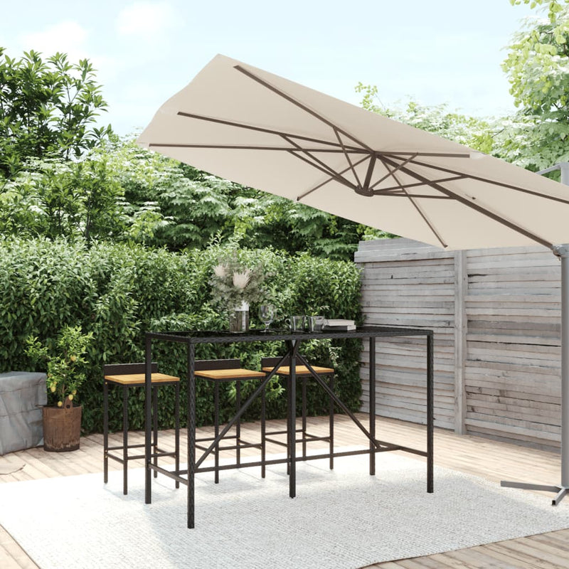 Bartafel met glazen blad 180x70x110 cm poly rattan zwart MeubelReus