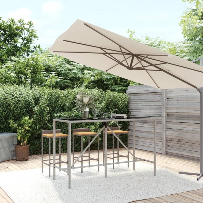 Bartafel met glazen blad 180x70x110 cm poly rattan grijs MeubelReus