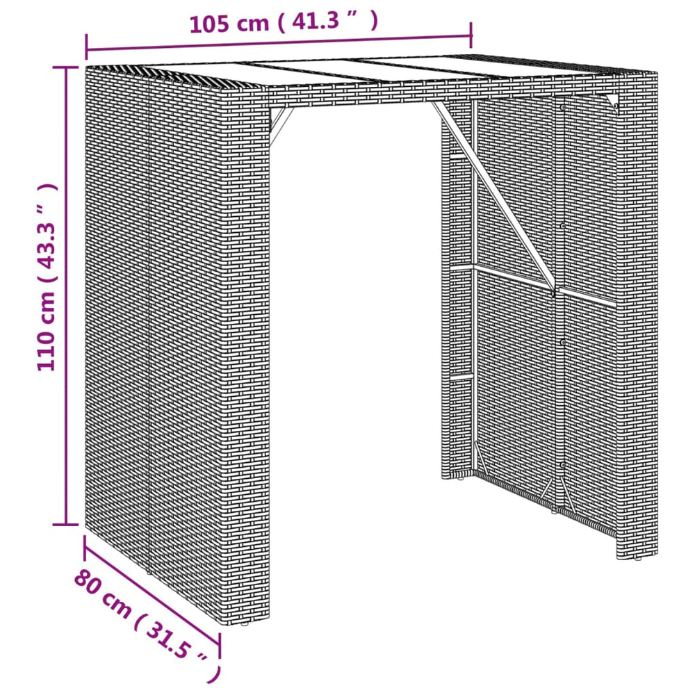 Bartafel met glazen blad 105x80x110 cm poly rattan grijs MeubelReus
