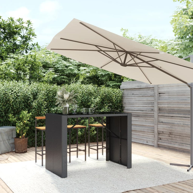 Bartafel met glazen blad 145x80x110 cm poly rattan zwart MeubelReus