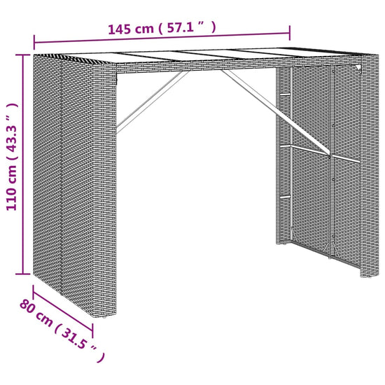 Bartafel met glazen blad 145x80x110 cm poly rattan grijs MeubelReus