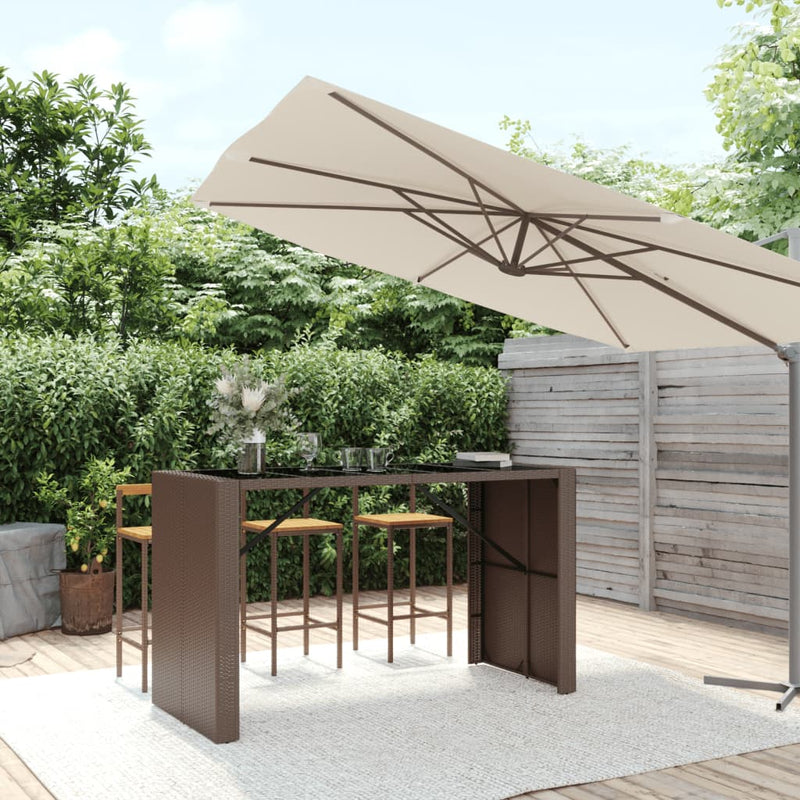 Bartafel met glazen blad 185x80x110 cm poly rattan bruin MeubelReus