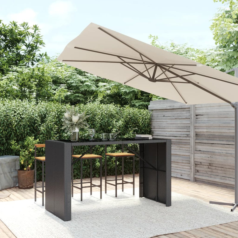 Bartafel met glazen blad 185x80x110 cm poly rattan zwart MeubelReus