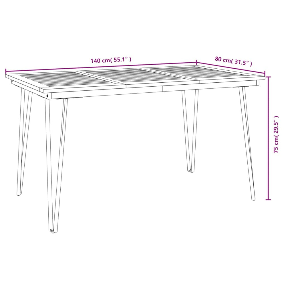 Tuintafel met haarspeldpoten 140x80x75 cm massief acaciahout MeubelReus