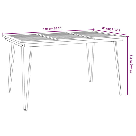 Tuintafel met haarspeldpoten 140x80x75 cm massief acaciahout MeubelReus