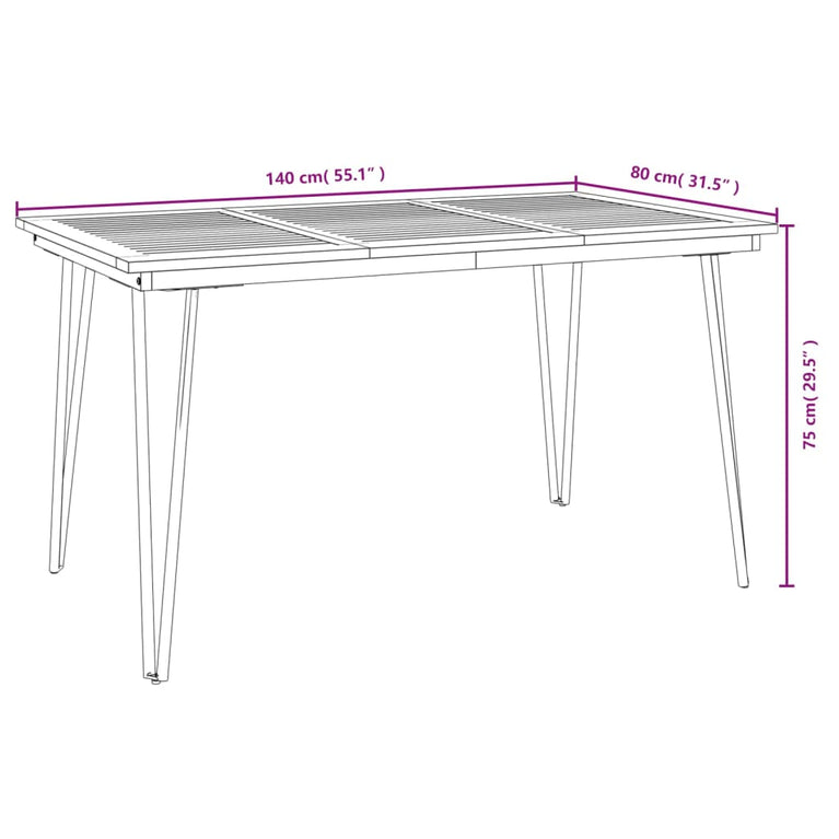 Tuintafel met haarspeldpoten 140x80x75 cm massief acaciahout MeubelReus
