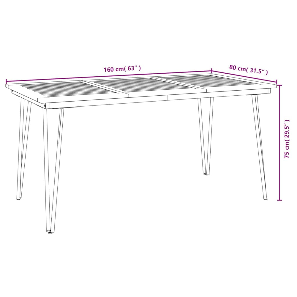 Tuintafel met haarspeldpoten 160x80x75 cm massief acaciahout MeubelReus