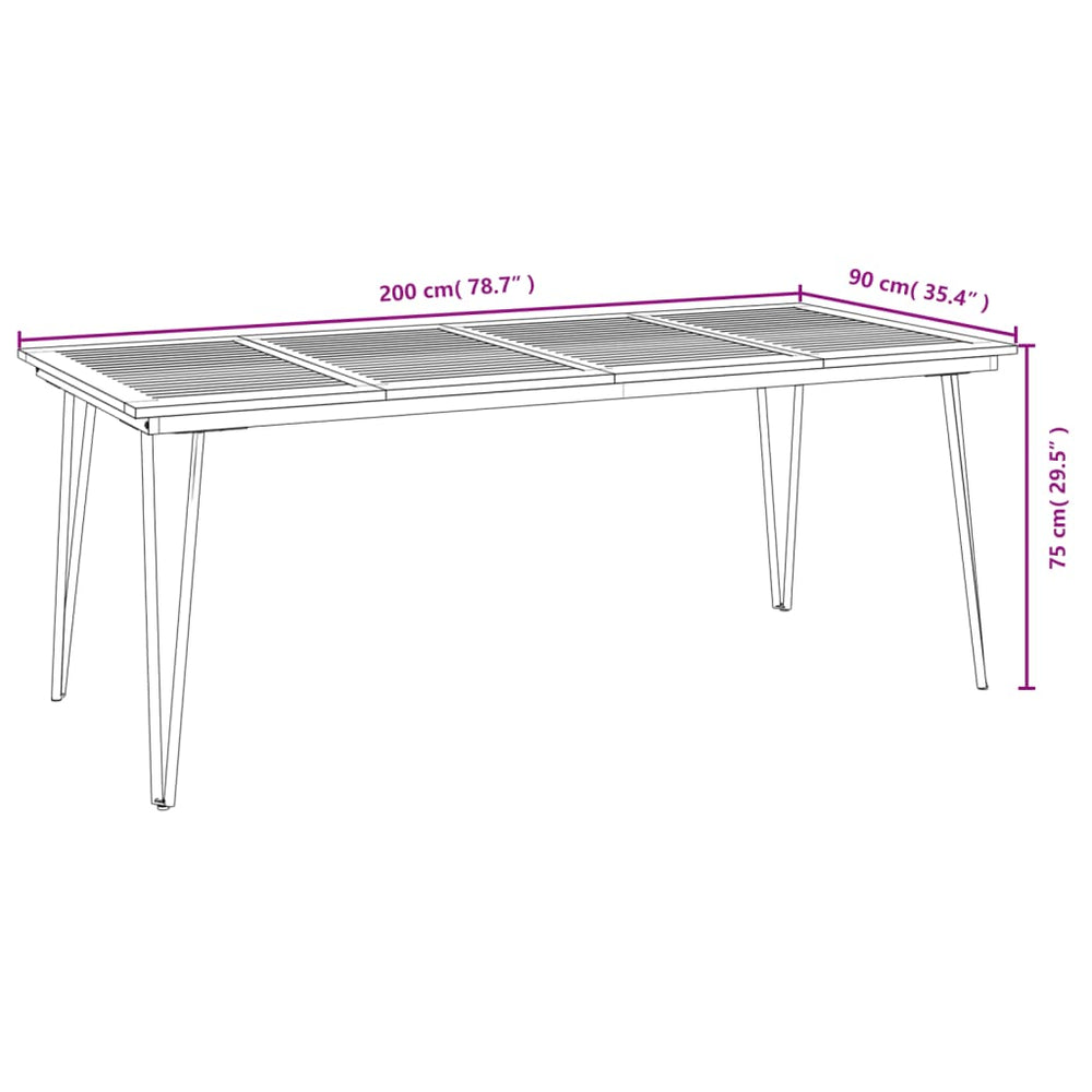 Tuintafel met haarspeldpoten 200x90x75 cm massief acaciahout MeubelReus