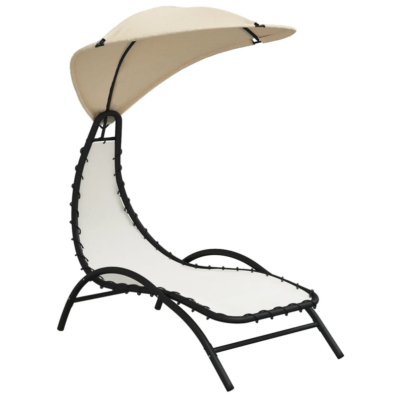 Ligbed met luifel 167x80x195 cm stof en staal crèmekleurig MeubelReus