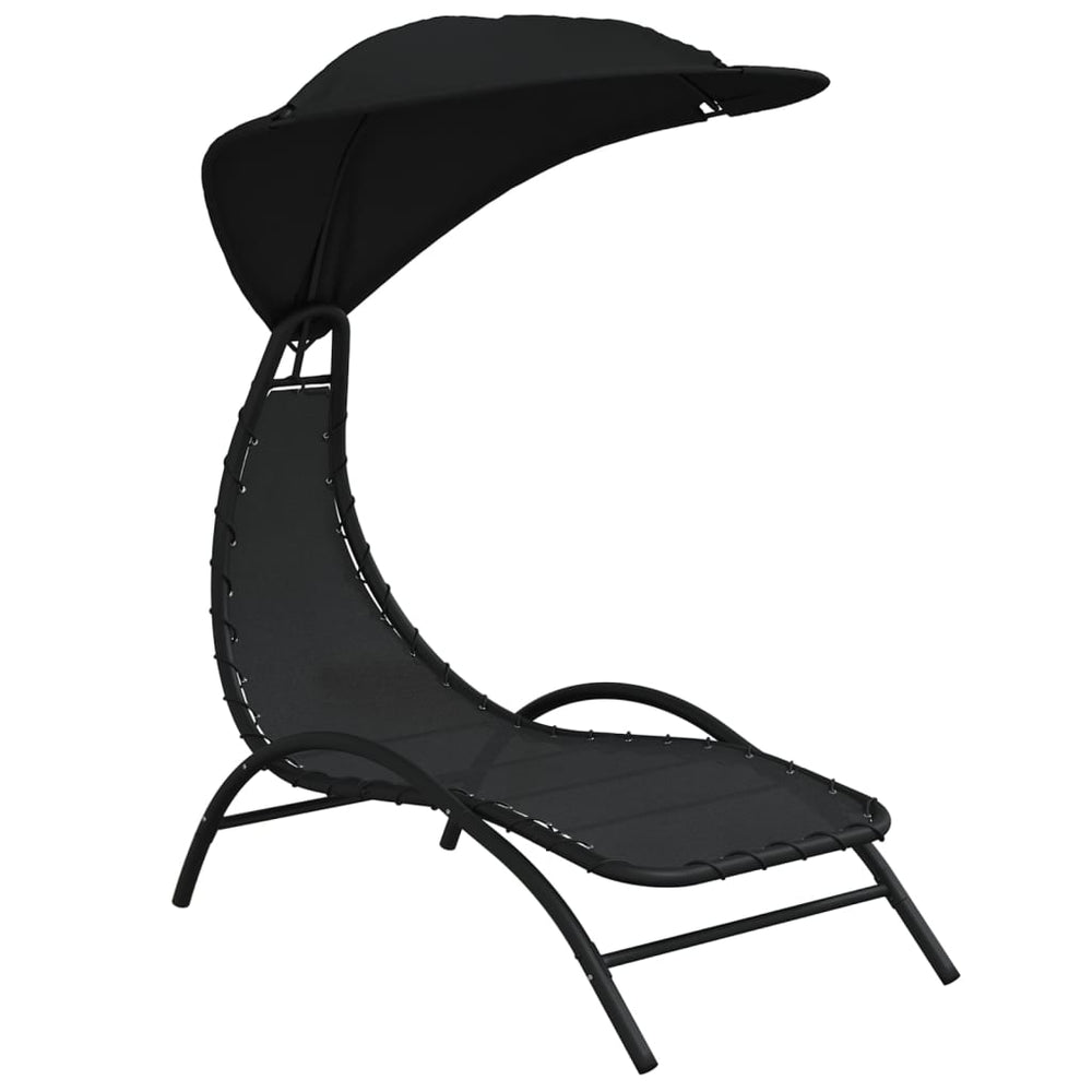 Ligbed met luifel 167x80x195 cm stof en staal zwart MeubelReus