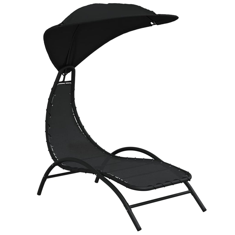 Ligbed met luifel 167x80x195 cm stof en staal zwart MeubelReus