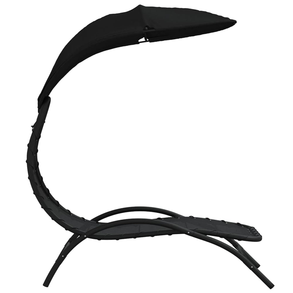 Ligbed met luifel 167x80x195 cm stof en staal zwart MeubelReus