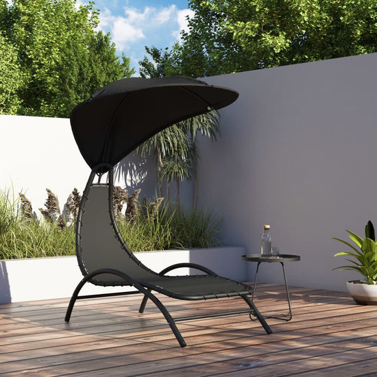 Ligbed met luifel 167x80x195 cm stof en staal zwart MeubelReus