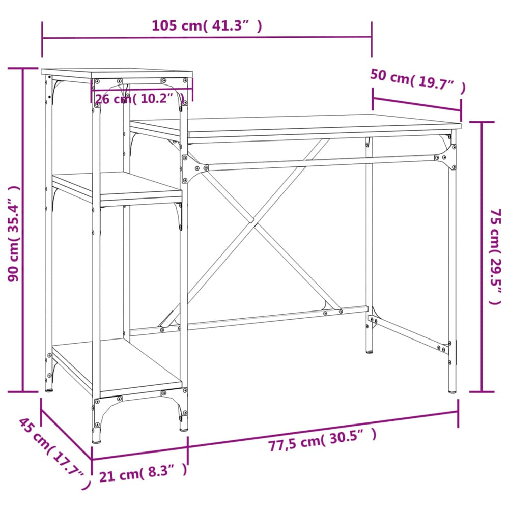 Bureau met schappen 105x50x90 bewerkt hout en ijzer bruineiken MeubelReus