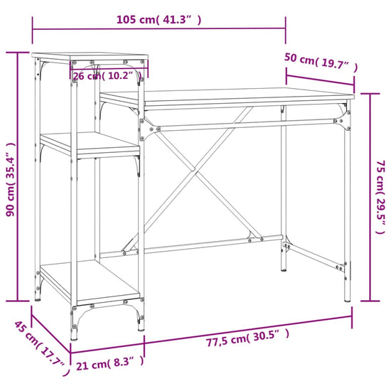 Bureau met schappen 105x50x90 bewerkt hout en ijzer bruineiken MeubelReus