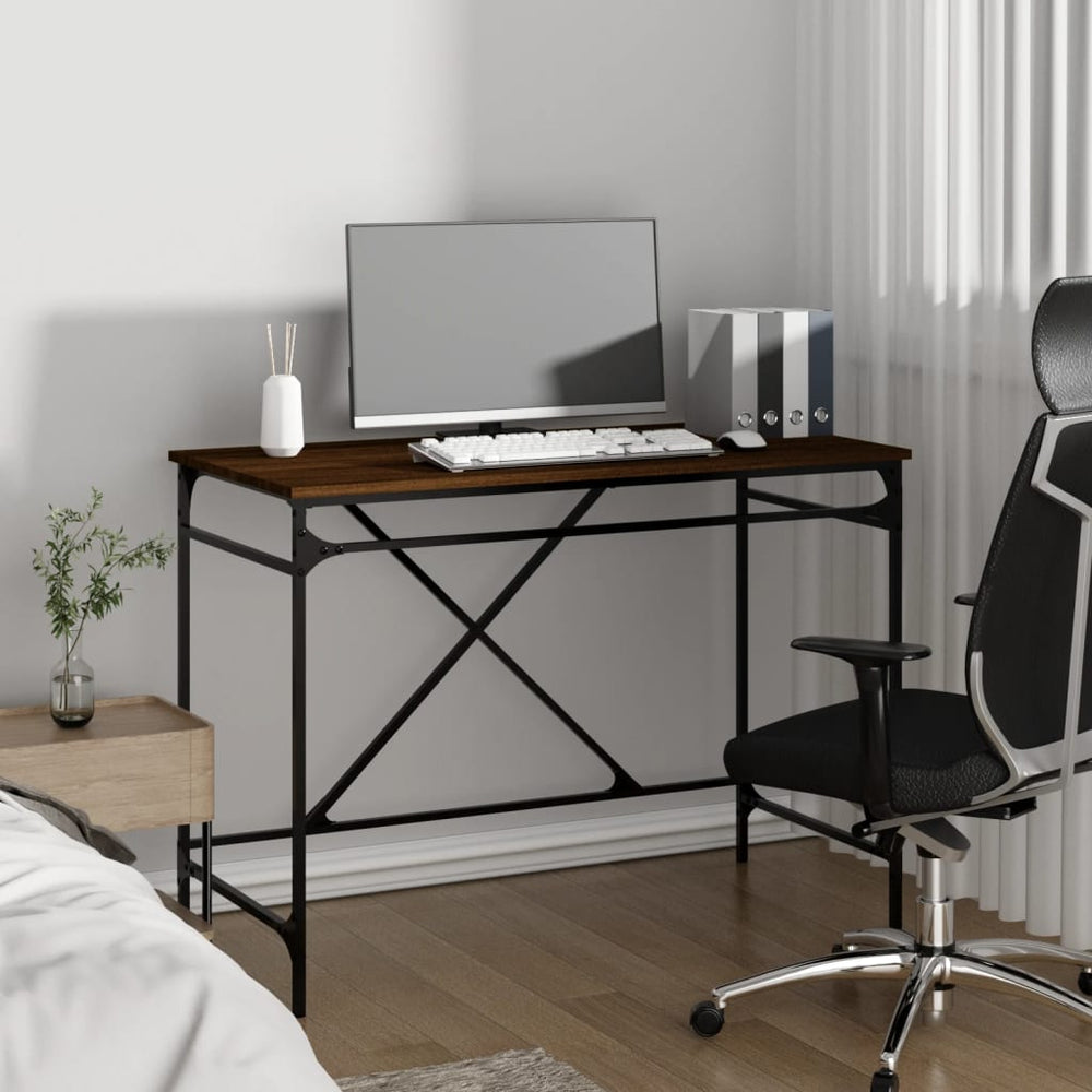 Bureau 100x50x75 cm bewerkt hout en ijzer bruin eikenkleur MeubelReus