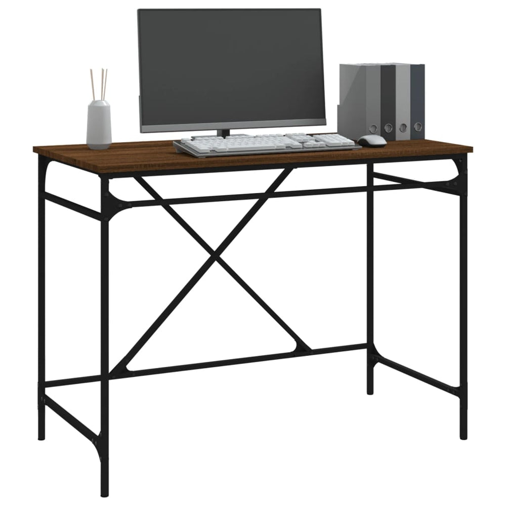 Bureau 100x50x75 cm bewerkt hout en ijzer bruin eikenkleur MeubelReus