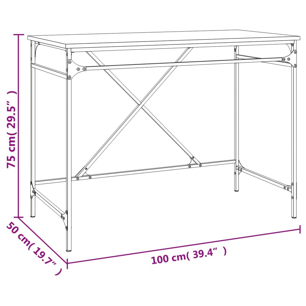 Bureau 100x50x75 cm bewerkt hout en ijzer bruin eikenkleur MeubelReus