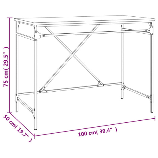Bureau 100x50x75 cm bewerkt hout en ijzer bruin eikenkleur MeubelReus