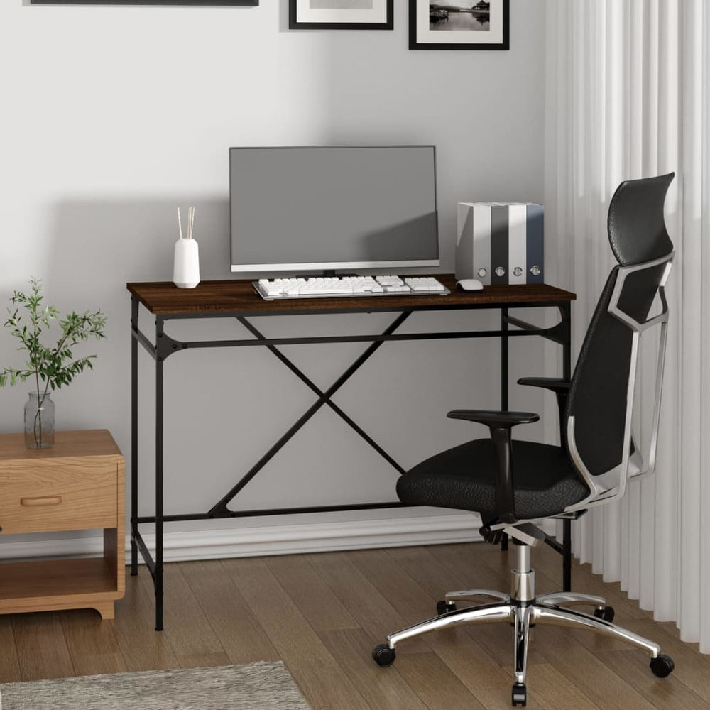 Bureau 100x50x75 cm bewerkt hout en ijzer bruin eikenkleur MeubelReus