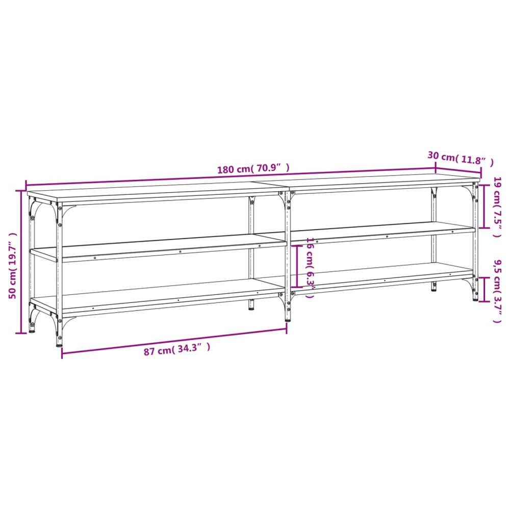 Tv-meubel 180x30x50 cm bewerkt hout metaal zwart MeubelReus