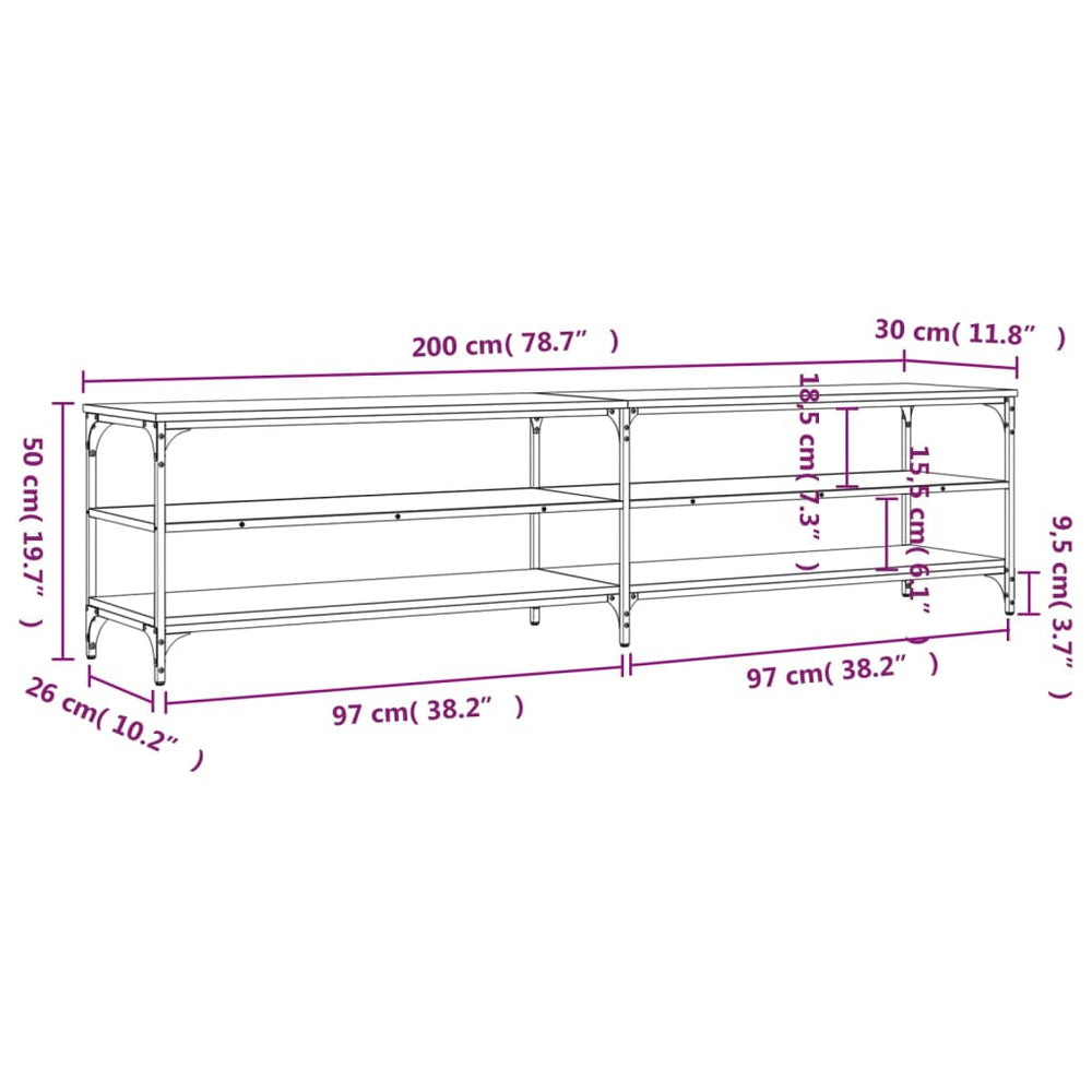 Tv-meubel 200x30x50 cm bewerkt hout metaal sonoma eikenkleurig MeubelReus