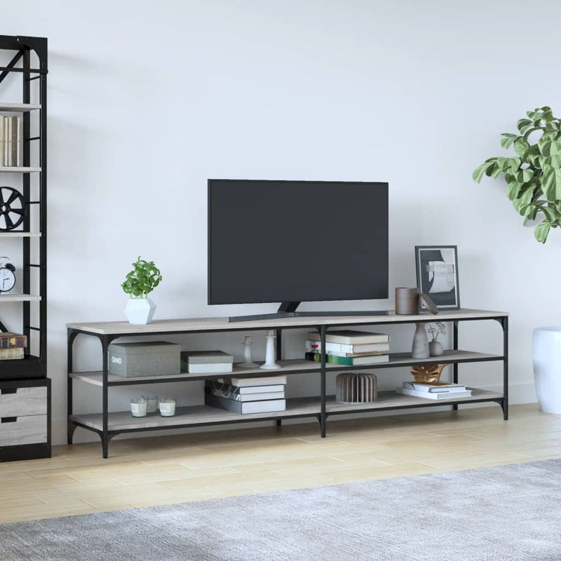Tv-meubel 200x30x50 cm bewerkt hout metaal grijs sonoma eiken MeubelReus