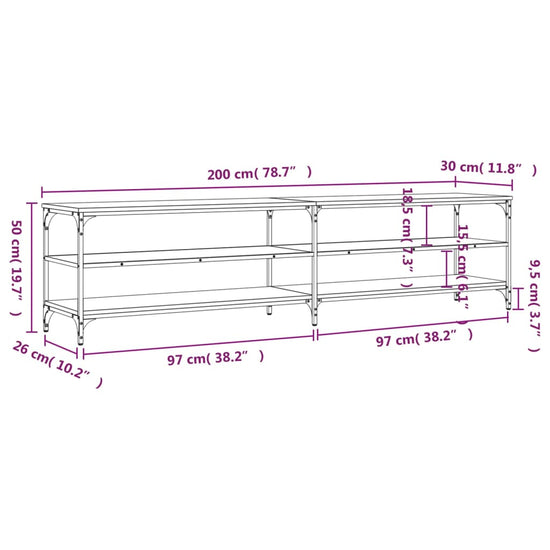 Tv-meubel 200x30x50 cm bewerkt hout metaal bruin eikenkleur MeubelReus