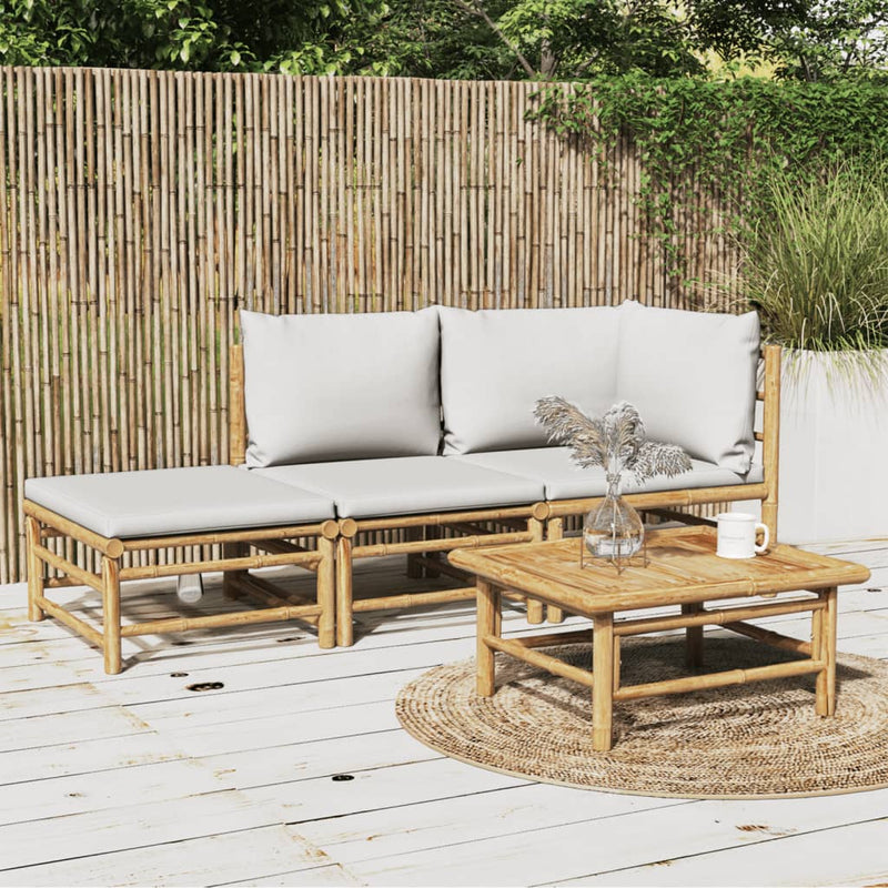 3-delige Loungeset met kussens bamboe lichtgrijs MeubelReus