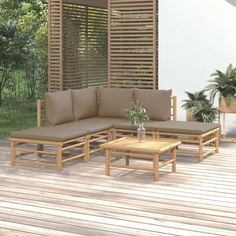 6-delige Loungeset met kussens bamboe taupe