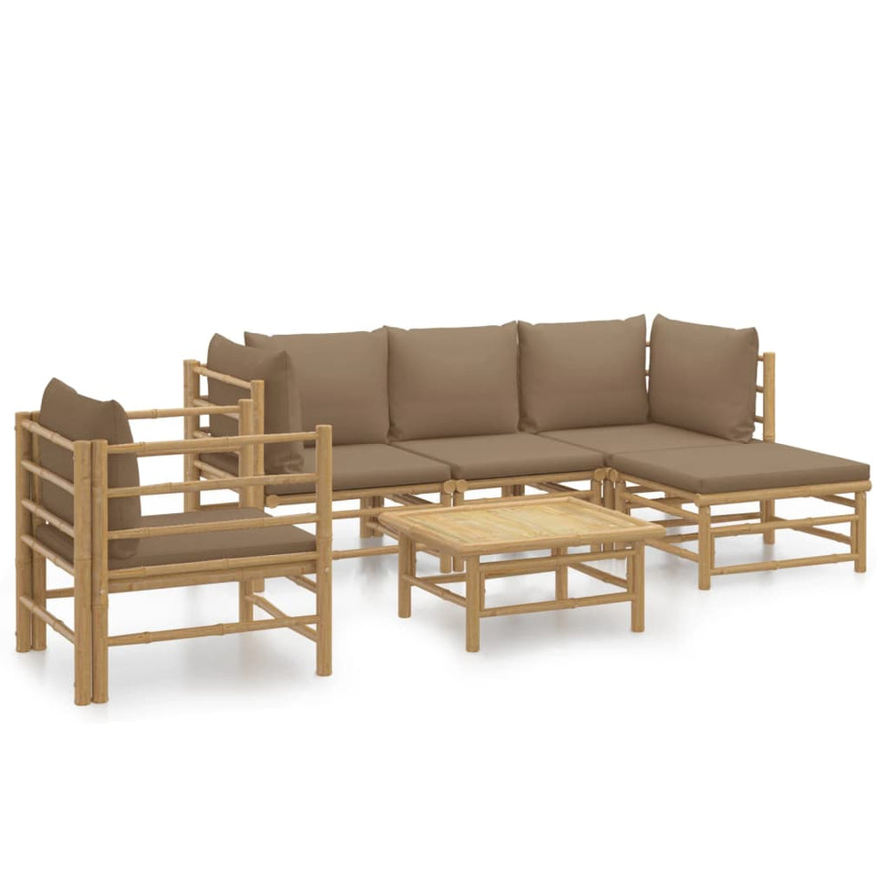 6-delige Loungeset met kussens bamboe taupe MeubelReus