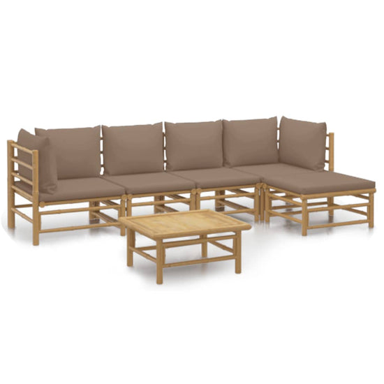 6-delige Loungeset met kussens bamboe taupe MeubelReus