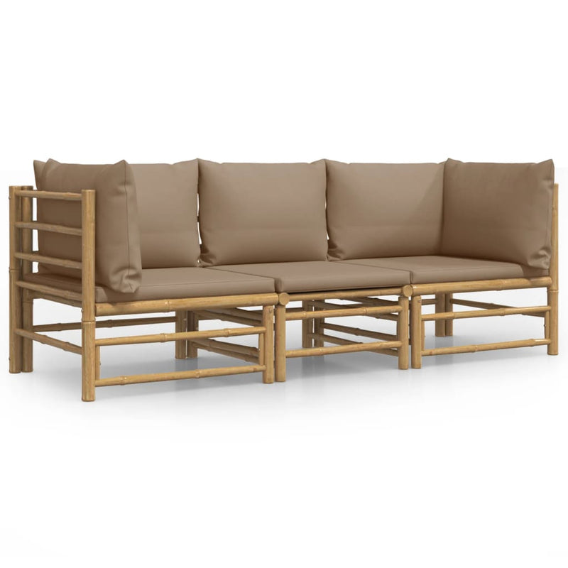 3-delige Loungeset met kussens bamboe taupe MeubelReus
