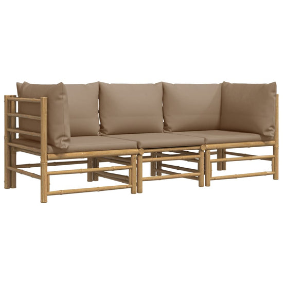3-delige Loungeset met kussens bamboe taupe MeubelReus